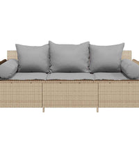 Gartensofa mit Kissen 3-Sitzer Beige Poly Rattan