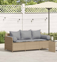 Gartensofa mit Kissen 3-Sitzer Beige Poly Rattan