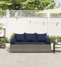 Gartensofa mit Kissen 3-Sitzer Grau Poly Rattan