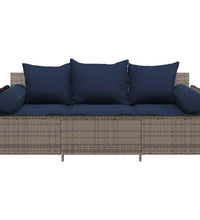 Gartensofa mit Kissen 3-Sitzer Grau Poly Rattan