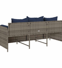 Gartensofa mit Kissen 3-Sitzer Grau Poly Rattan