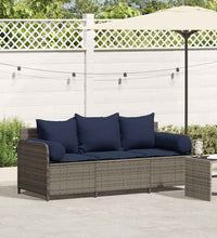 Gartensofa mit Kissen 3-Sitzer Grau Poly Rattan