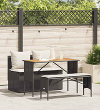 3-tlg. Garten-Essgruppe mit Kissen Schwarz Poly Rattan