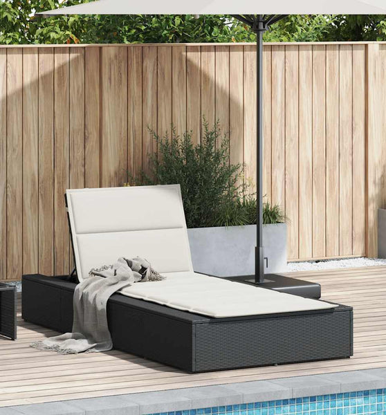 Sonnenliege mit schwebender Auflage Schwarz Poly Rattan