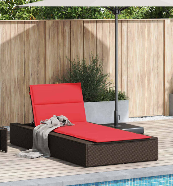 Sonnenliege mit schwebender Auflage Braun Poly Rattan