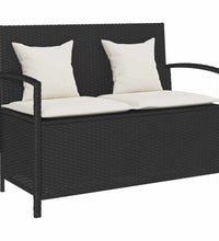 Gartenbank mit Stauraum und Kissen Schwarz Poly Rattan
