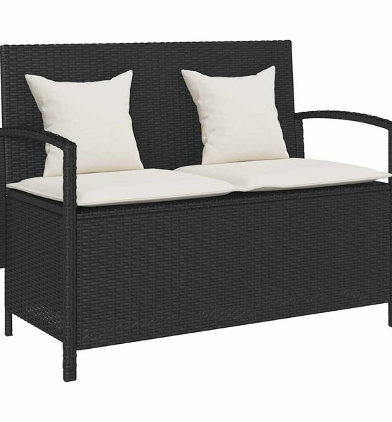 Gartenbank mit Stauraum und Kissen Schwarz Poly Rattan