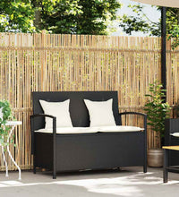 Gartenbank mit Stauraum und Kissen Schwarz Poly Rattan