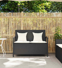 Gartenbank mit Stauraum und Kissen Schwarz Poly Rattan