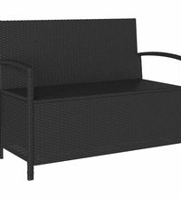 Gartenbank mit Stauraum und Kissen Schwarz Poly Rattan