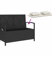 Gartenbank mit Stauraum und Kissen Schwarz Poly Rattan