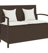 Gartenbank mit Stauraum und Kissen Braun Poly Rattan