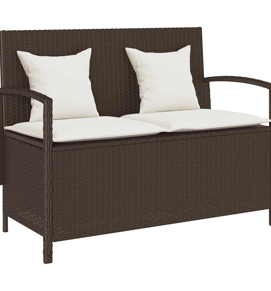 Gartenbank mit Stauraum und Kissen Braun Poly Rattan