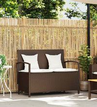 Gartenbank mit Stauraum und Kissen Braun Poly Rattan