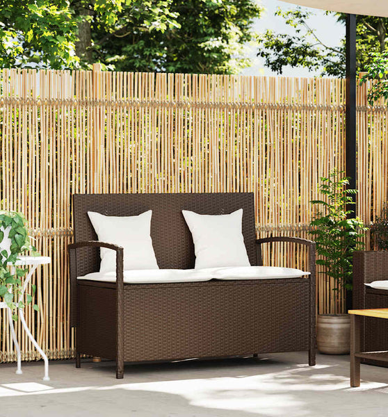 Gartenbank mit Stauraum und Kissen Braun Poly Rattan