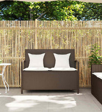 Gartenbank mit Stauraum und Kissen Braun Poly Rattan