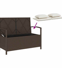 Gartenbank mit Stauraum und Kissen Braun Poly Rattan