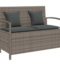 Gartenbank mit Stauraum und Kissen Grau Poly Rattan