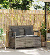 Gartenbank mit Stauraum und Kissen Grau Poly Rattan