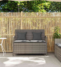 Gartenbank mit Stauraum und Kissen Grau Poly Rattan