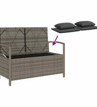 Gartenbank mit Stauraum und Kissen Grau Poly Rattan