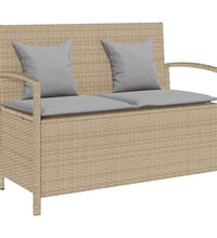 Gartenbank mit Stauraum und Kissen Beige Poly Rattan