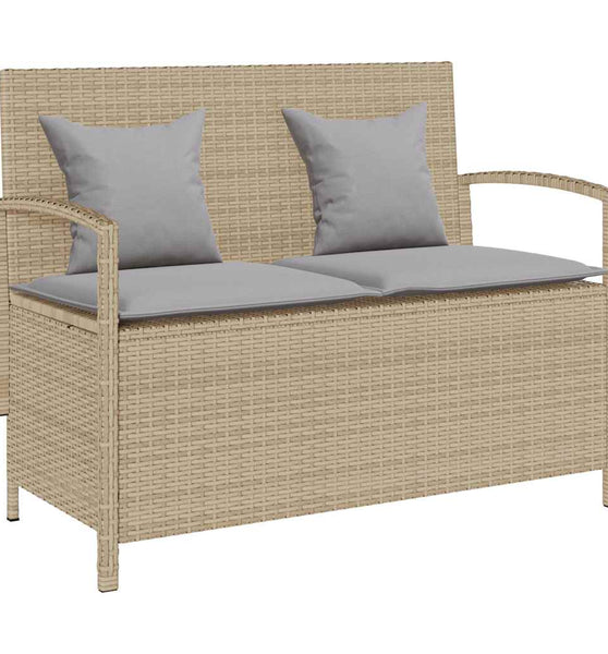 Gartenbank mit Stauraum und Kissen Beige Poly Rattan