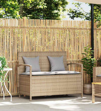 Gartenbank mit Stauraum und Kissen Beige Poly Rattan