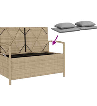 Gartenbank mit Stauraum und Kissen Beige Poly Rattan