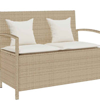 Gartenbank mit Stauraum und Kissen Beige Poly Rattan