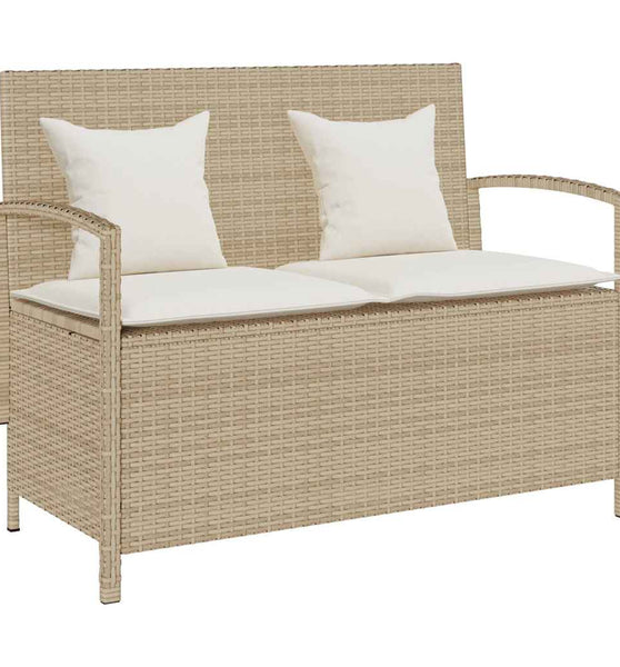 Gartenbank mit Stauraum und Kissen Beige Poly Rattan
