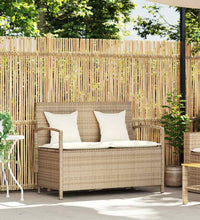 Gartenbank mit Stauraum und Kissen Beige Poly Rattan