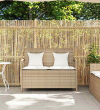 Gartenbank mit Stauraum und Kissen Beige Poly Rattan