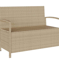 Gartenbank mit Stauraum und Kissen Beige Poly Rattan
