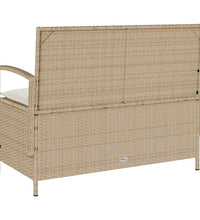 Gartenbank mit Stauraum und Kissen Beige Poly Rattan