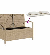 Gartenbank mit Stauraum und Kissen Beige Poly Rattan