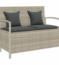 Gartenbank mit Stauraum und Kissen Hellgrau Poly Rattan