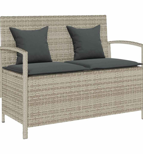 Gartenbank mit Stauraum und Kissen Hellgrau Poly Rattan