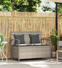Gartenbank mit Stauraum und Kissen Hellgrau Poly Rattan