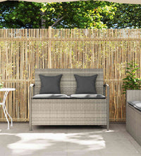Gartenbank mit Stauraum und Kissen Hellgrau Poly Rattan