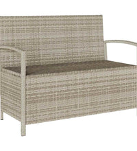 Gartenbank mit Stauraum und Kissen Hellgrau Poly Rattan