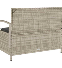Gartenbank mit Stauraum und Kissen Hellgrau Poly Rattan