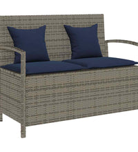 Gartenbank mit Stauraum und Kissen Grau Poly Rattan