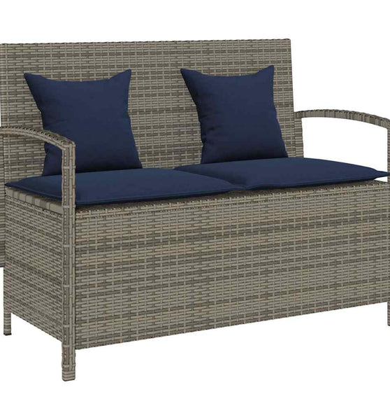 Gartenbank mit Stauraum und Kissen Grau Poly Rattan