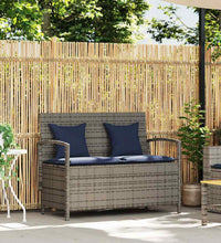 Gartenbank mit Stauraum und Kissen Grau Poly Rattan