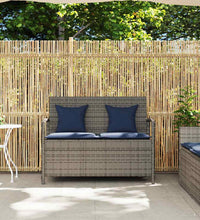 Gartenbank mit Stauraum und Kissen Grau Poly Rattan