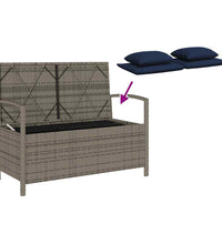 Gartenbank mit Stauraum und Kissen Grau Poly Rattan
