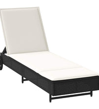 Sonnenliege mit Rollen und Auflage Schwarz Poly Rattan