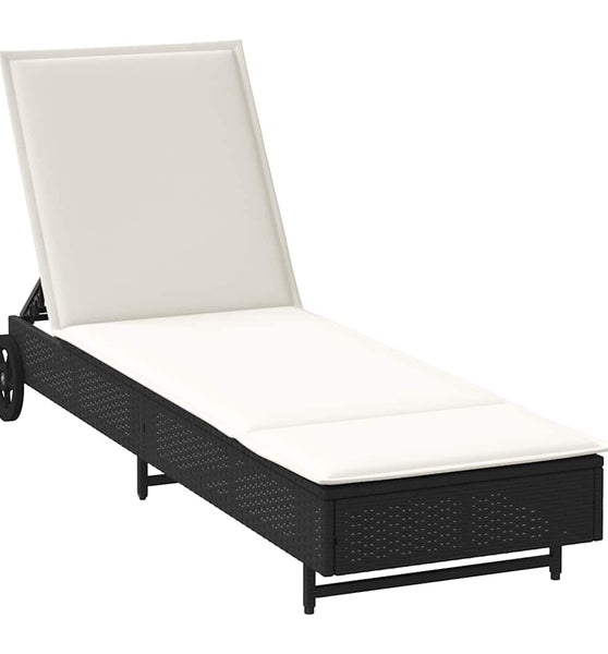 Sonnenliege mit Rollen und Auflage Schwarz Poly Rattan