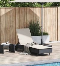 Sonnenliege mit Rollen und Auflage Schwarz Poly Rattan